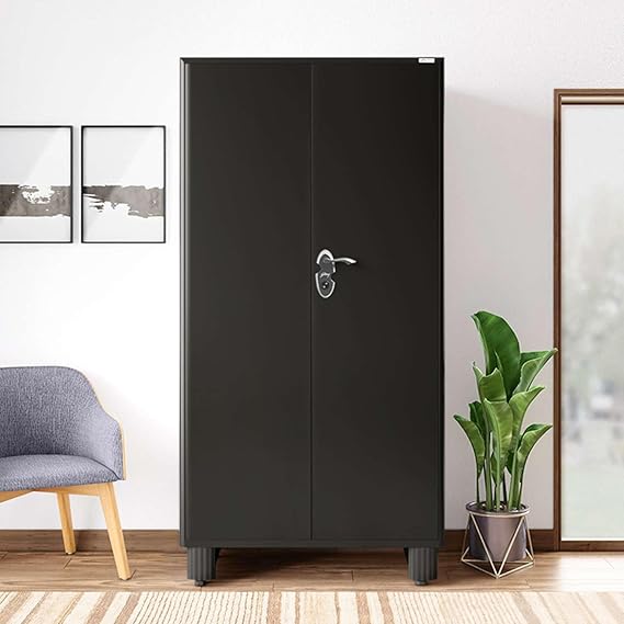 Interio by Godrej H1 2-Door Steel Almirah | Cupboard for Clothes, Graphite Grey, 1-Year Warranty, LED Light, 1 Locker, 1