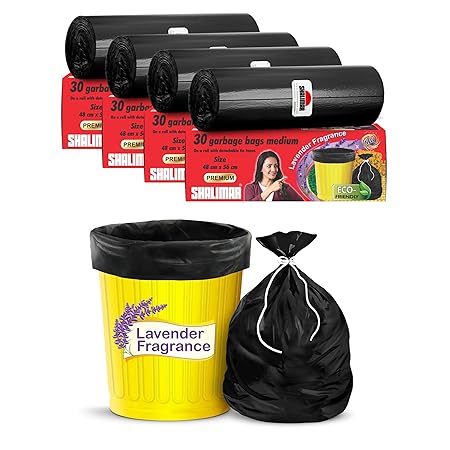 Shalimar Premium (Lavender Fragrance) Scented Garbage Bags | Medium 19 X 21 Inches | 120 Bags (30 Bags X 4 Rolls) | Dustbin Bag/Trash Bag | (Black) - Perforated Box for Easy Dispensing