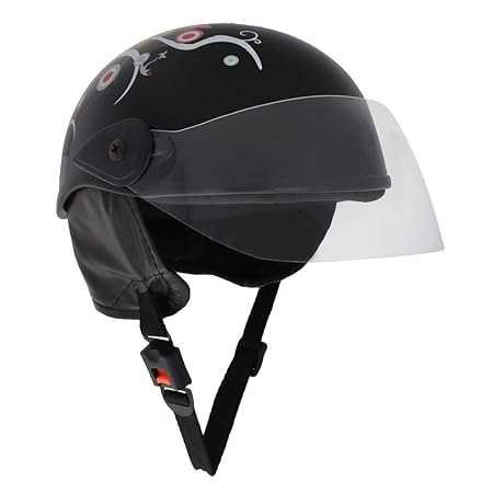 Sage Square Ladies Scooty Helmet (Black Glossy Sticker Design 1) (Non-Motorized)