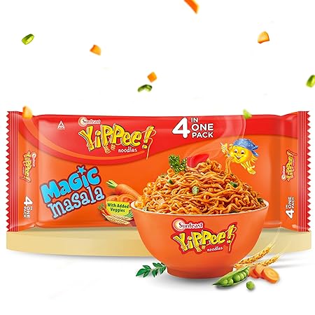 Sunfeast YiPPee! Magic Masala, Long, Non-Sticky Instant Noodles | With Real Vegetables 4 in 1 Pack