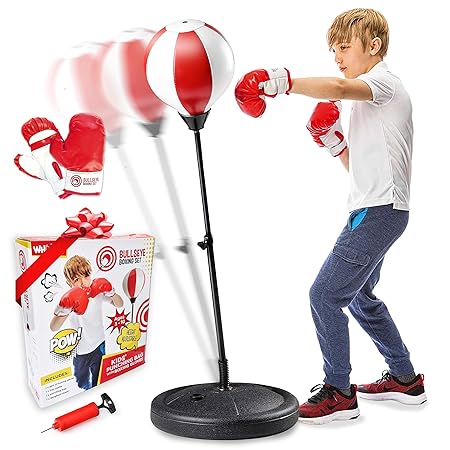 whoobli Punching Bag for Kids Incl Boxing Gloves | 3-8 Years Old Adjustable Kids Punching Bag with Stand | Boxing Bag Se