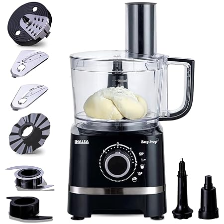 INALSA Food Processor with Atta Kneader 800 Watts|1.4L Processing Bowl7 Accessories including Dough Maker Electric Chopp