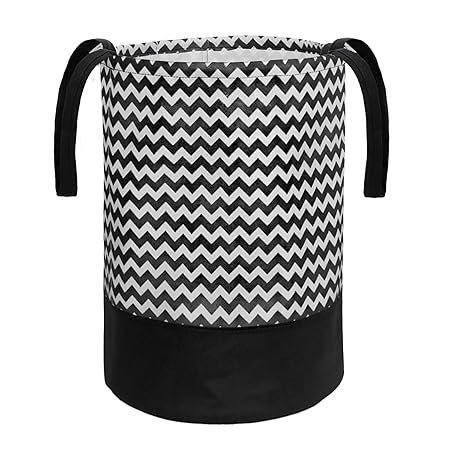 PrettyKrafts 45L Non Woven Wave Printed Round Foldable Large Laundry Bag/Basket With Handle, Freestanding Cloth Storage 