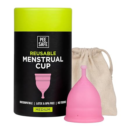 Pee Safe Reusable Menstrual Cup for Women, Medium Size with Pouch, Ultra Soft, Odour & Rash Free, 100% Medical Grade Sil