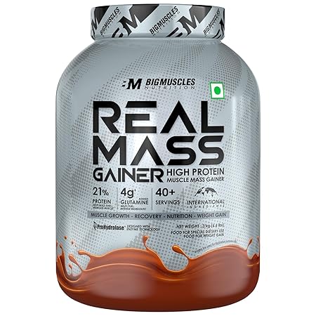 Bigmuscles Nutrition Real Mass Gainer (Rich Chocolate), Lean Whey Protein Muscle Mass Gainer, Complex Carbohydrates, 1000 Calories, Reduces Muscle Breakdown, Boosts Metabolism, 3000 Grams