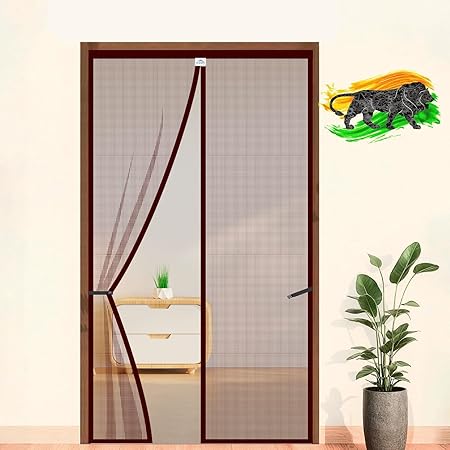 LifeKrafts Polyester Magnetic Mosquito Net for Door | Mosquito Curtain for All Door Types & Sizes | Auto-Closing Insect Screen to Keep Mosquito Out (200x140 cm, Brown)