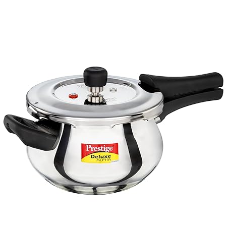 Prestige 3 Litre Stainless Steel Deluxe Alpha Svachh Outer Lid Pressure Cooker | Mini Handi | 10Y Warranty | Deep Lid for Spillage Control | TRIPLY Base | GRS |Gas & Induction Compatible | ISI