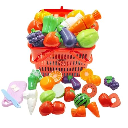 PLUSPOINT 15 Pcs Fruit & Vegetable Cutting Toy Set with Basket