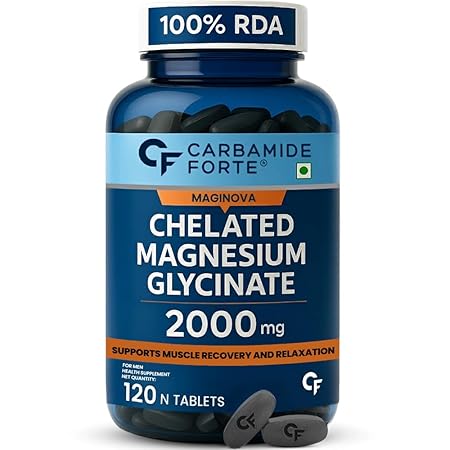 Carbamide Forte Chelated Magnesium Glycinate Supplement 2000mg Per Serving, Magnesium Supplement Supports Muscle Recovery & Better Sleep, 120 Veg Tablets