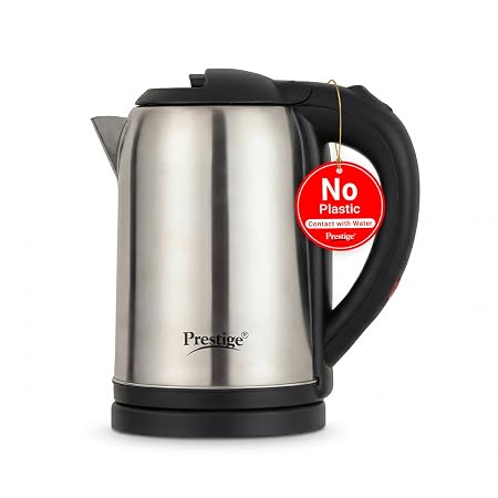 Prestige PKNSS 1.0 Electric Kettle 1L with Concealed Element(1500 W, Silver and Black, Stainless Steel, Automatic Power Cut-Off)