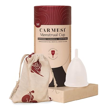 Carmesi Menstrual Cup for Women, Medium Size, With Free Pouch, Rash-Free, Itch-Free, Odour-Free, 8-10 Hours of Leaks-Free Comfort, 100% Biocompatible Medical-Grade Silicone Cups