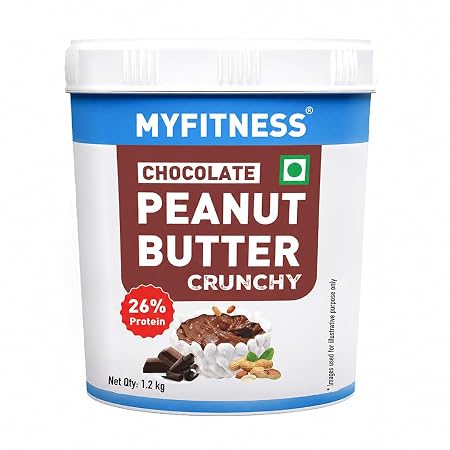 MYFITNESS Peanut Butter Chocolate Spread Crunchy 1.25kg, 23g Protein & 9g Fiber, Tasty & Healthy Nut Butter Spread for Breakfast & Snacks, Cholesterol Free, Zero Trans Fat, Crunchy Peanut Butter