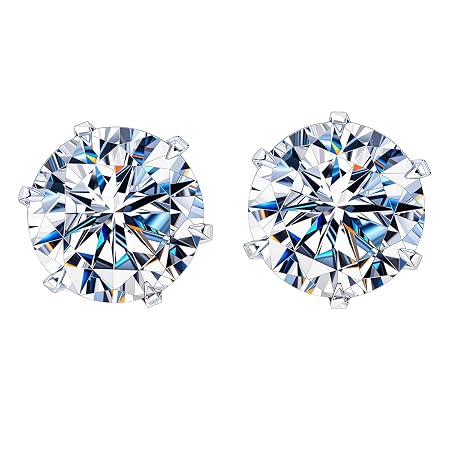 HIGHSPARK 925 Silver Solitaire Stud Earrings | 92.5 Sterling Silver & Round Brilliant Cubic Zirconia Tops for Men Women | Silver 7mm