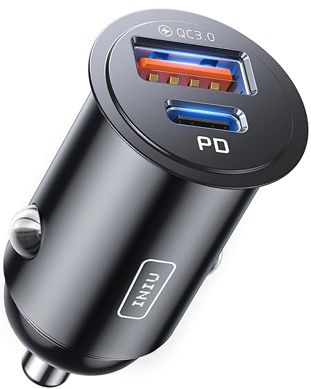 INIU 120W 5 in 1 Retractable Car Charger - Super Fast Car Charger Type C & Lightning Cables, Dual USB Ports, 12V Car Charging Adapter for iPhone 16/15/14, Samsung, Android
