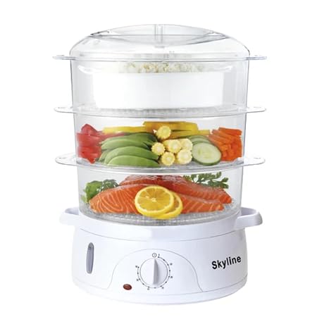 Skyline Plastic VT-7063 Electric Food Steamer/Multi Steam Cooker, Small, White (3 Layer) 800W
