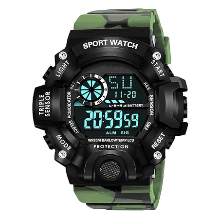 Shocknshop Digital Rubber Sports Multi Functional Black Dial Watch for Mens Boys -315 (Green)