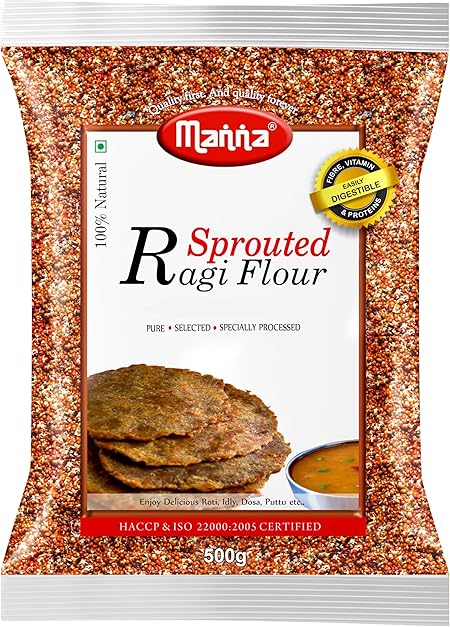 Manna Sprouted Ragi Flour, 1Kg, Natural Sprouted Finger Millet Flour, Nachni Atta, Kelvaragu Flour, Rich in Calcium & Protein