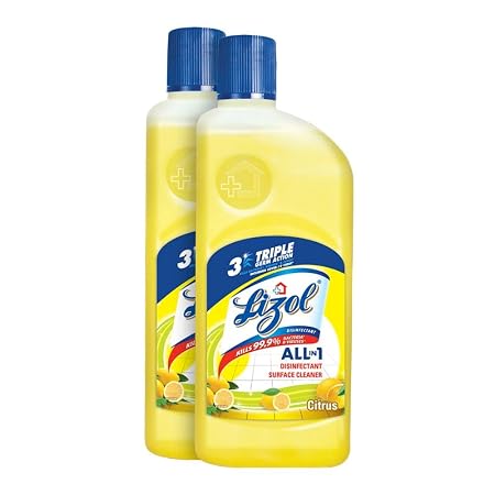 Lizol Disinfectant Surface & Floor Cleaner Liquid, Citrus - 625 ml (Pack of 2), India's #1 Floor Cleaner