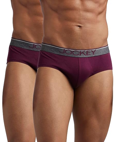 Jockey 8037 Men's Super Combed Cotton Solid Brief with Ultrasoft Waistband_Wine Tasting_M