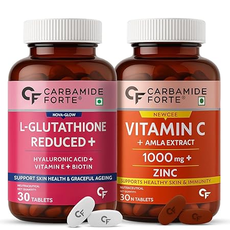 Carbamide Forte Japanese Reduced L Glutathione 500mg Tablets with Vitamin C from Amla Extract | Glutathione Supplements 