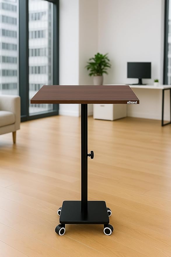 eStand Height Adjustable Standing Table | 34" to 50" Height | Mobile Laptop Desk with Wheels | Ergonomic Workstation for