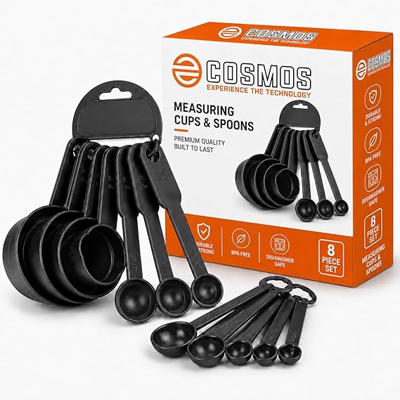 E-COSMOS Plastic Measuring Spoon and Cup Set, 8-Pieces
