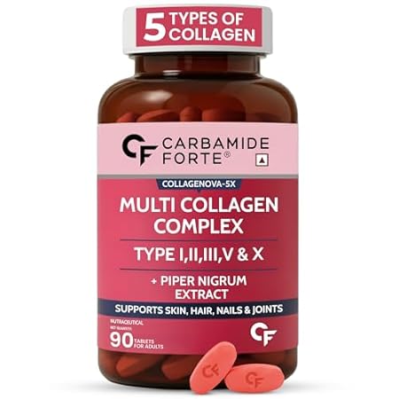 Carbamide Forte Multi Collagen Supplements For Skin, Collagen Tablets For Women & Men, Hydrolyzed Peptides With Type I, II, III, V & X - 90 Tablets