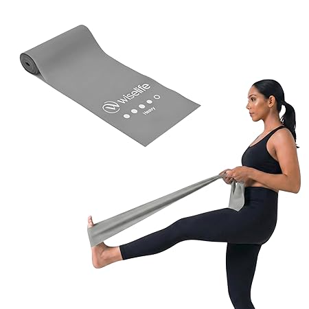Wiselife Professional Latex Resistance Thera Band (Heavy Resistance) | 48x4 inch | 100% Natural | for Warm-Up, Stretching, Cardio, Strength Training, Home Fitness, Exercise, Gym Workout & Yoga (Grey)