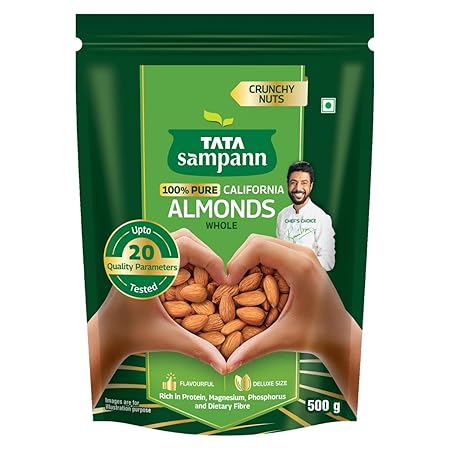 Tata Sampann Pure California Almonds/Badam Whole, 500g, Real Nuts, High in Fiber, Badam Giri, Rich in Protein, Magnesium
