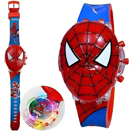 Lionmati Super Hero Watch for Kids, 3D LED Glowing Light with Music Tune and Protective Superhero Face Cover, 3-12 Years