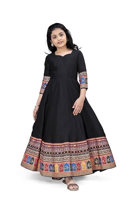 Fashion Dream Girls Crepe Silk Maxi Length Printed Dress, Traditional