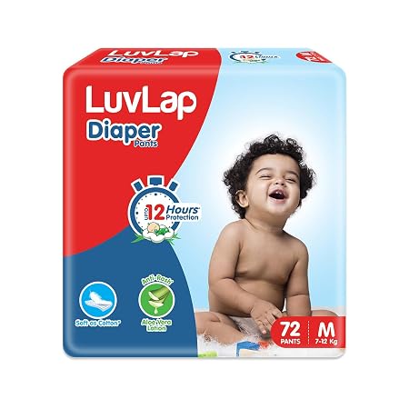 LuvLap Baby Diaper Pants M Size, with Aloe Vera Lotion for Rash Care