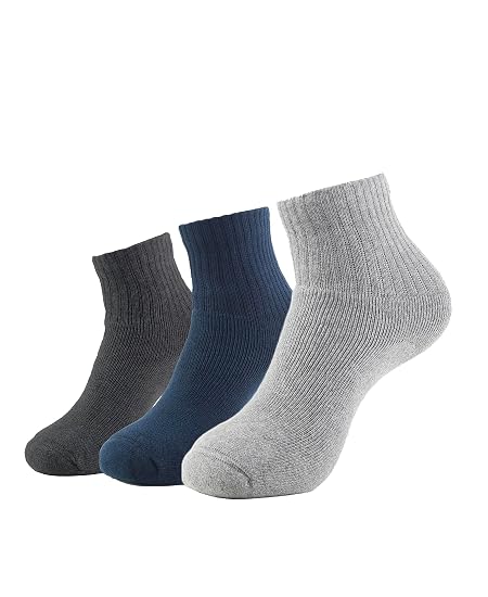 Jockey Men's Ankle Length Sports Cotton Socks (Pack of 3) 7036_Black/Midgrey Mel/Navy_Free Size