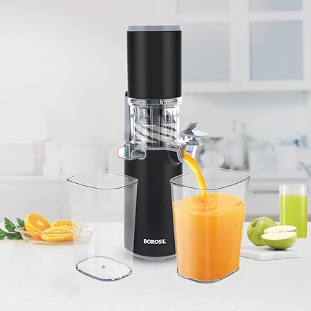 Borosil 130W Easy Cold Press Slow Juicer | Compact Design Portable Less Oxidation, Anti Drip Outlet Lid | Fruit & Vegeta