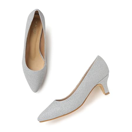 Marc Loire Women Silver Embellished Pumps Heels for Office, Party and Formal Occasions (Silver, Numeric_4)