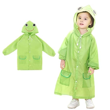 PALAY Unisex Raincoat For Kids Boys Girls With Hood, Polyester Standard Length Rain Ponchos With Pockets And School Bag 