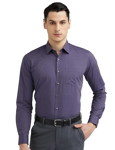 Van Heusen Solid Formal Shirt for Men| Premium Cotton| Full Sleeves| Slim Fit |Breathable Fabric (VHSFRSLBU01215_Dark Pu
