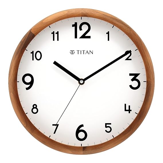 Titan Classic Wooden Wall Clock with White Dial & English Numerals, Silent Sweep, Model W0064WA01 | 30 cm x 30 cm x 5.0 