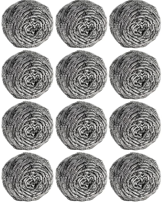 12Pcs Steel Wool Scrubber Pads for Cleaning Dishes, Pans, Pots, Ovens, Grills, Sinks - Stainless Steel Scrubbers for Kit
