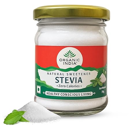 Organic India Stevia Powder – 75g, Plant-Based Natural Sweetener, Zero Calories, Sugar-Free, Low Glycemic Index