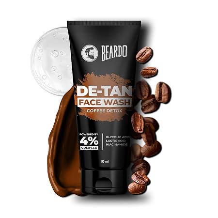 BEARDO DeTan Face Wash for Men, Glycolic Acid, Niacinamide & Coffee