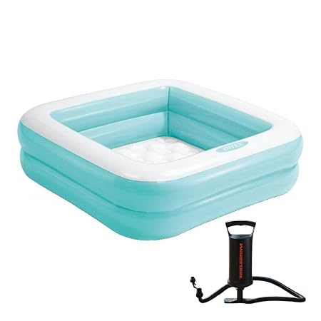 Toy Imagine 3 Feet Baby Bath Tub/Pool for 0–4 Years – Inflatable, Portable & Foldable Blue Square Swimming Pool for Kids | Indoor & Outdoor Use with Double Quick Air Pump | Holi (Assorted)