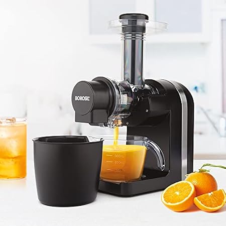Borosil Nutririch 200W Cold Press Slow Juicer | 800ml Pulp Collector with 400ml Juice Container | Portable Juicer for Maximum Juice Extraction | Low Noise | Overheat & Safety Protection