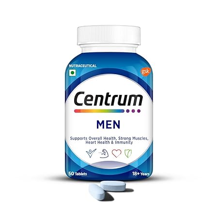 Centrum Men - Multivitamin Tablet for Men | With 23 Vital Nutrients including Zinc, Magnesium, Vitamin B, C, D, Calcium for Energy, Immunity, Muscles and Overall Health | Veg - 50 tablets