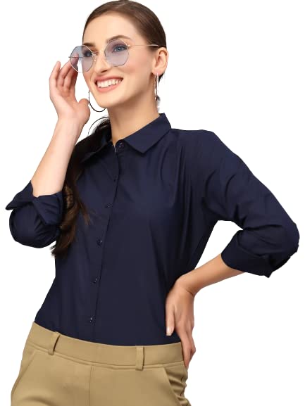 Style Quotient Women's Navy Shirts | Office Wear Shirt for Women| Full Sleeve Shirt | Regular Fit Workwear Top | Classic