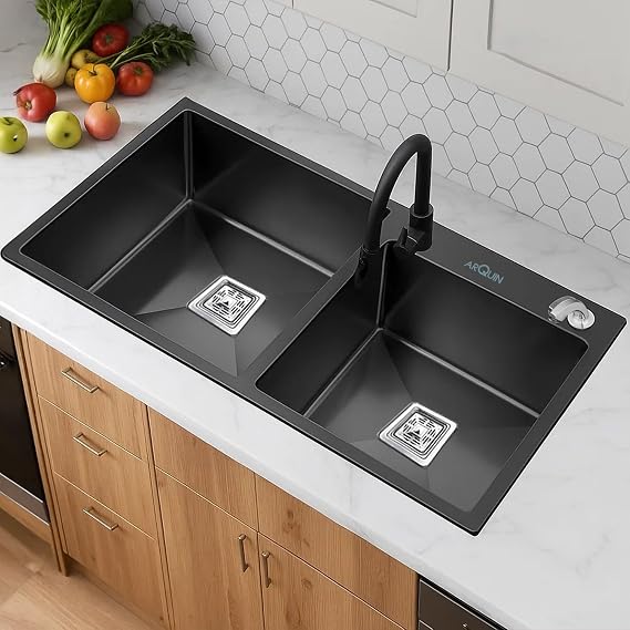 ARQUIN Double Bowl Kitchen Sink with Tap Hole, 32x18x10 Inch