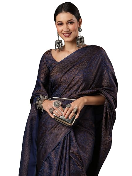AKHILAM Women's Woven Design Zari Work Banarasi Silk Saree with Unstitched Blouse