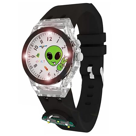 SPIKY Analog Watch for Kids, 3D Spaceship Alien Cartoon, LED Luminous