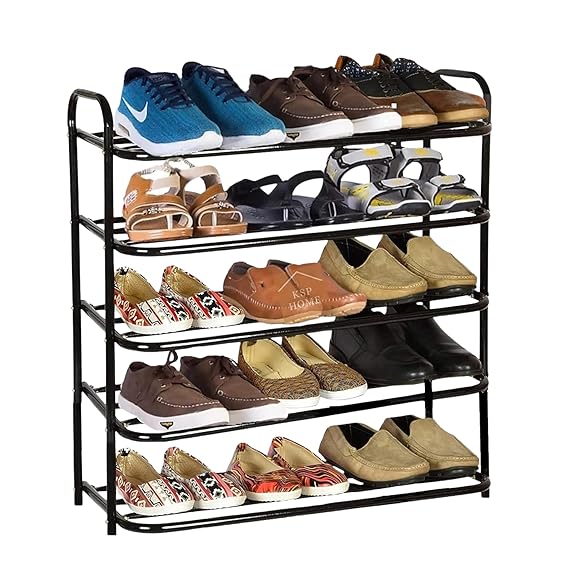KSP HOME Heavy Metal Shoe Rack (5 Shelves) Foldable Open Book Shelf, Book Shelve, Shoe Rack, Shoes Storage Rack for Home