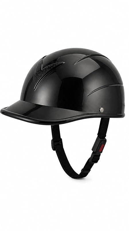 M-WAY Half Helmet for Cycling & Scooty | Lightweight Glossy Black Helmet for Men & Women | Adjustable Strap